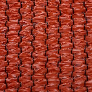 Red flat shade net with black reinforced round wire mesh close-up